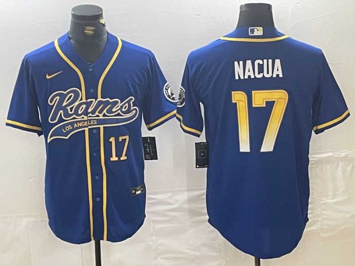 Men's Los Angeles Rams #17 Puka Nacua Number Royal With Patch Cool Base Stitched Baseball Jers...jpg